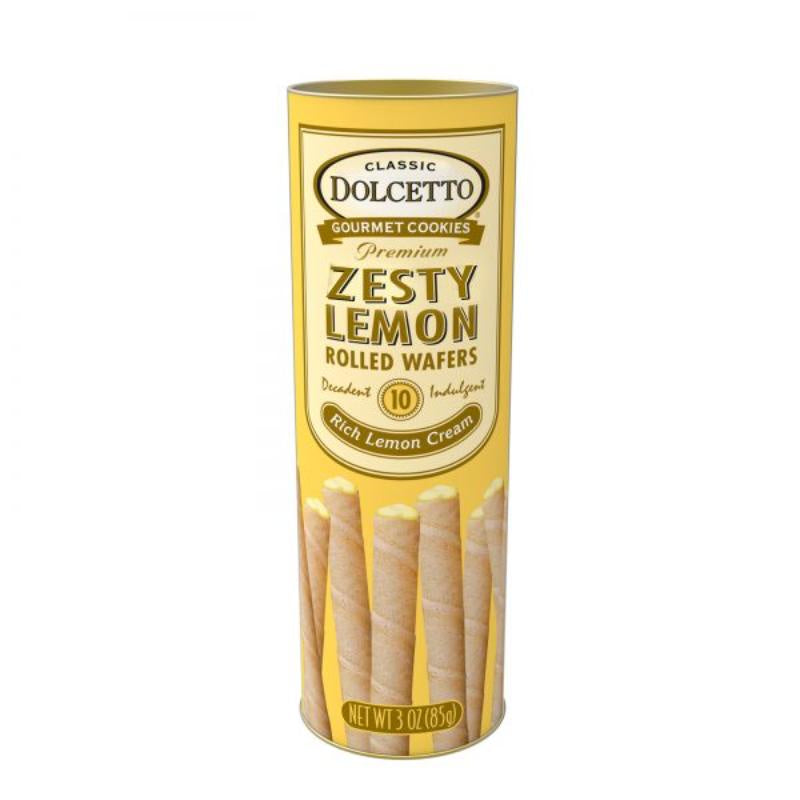 Dolcetto Zesty Lemon Rolled Wafers Canister 3oz