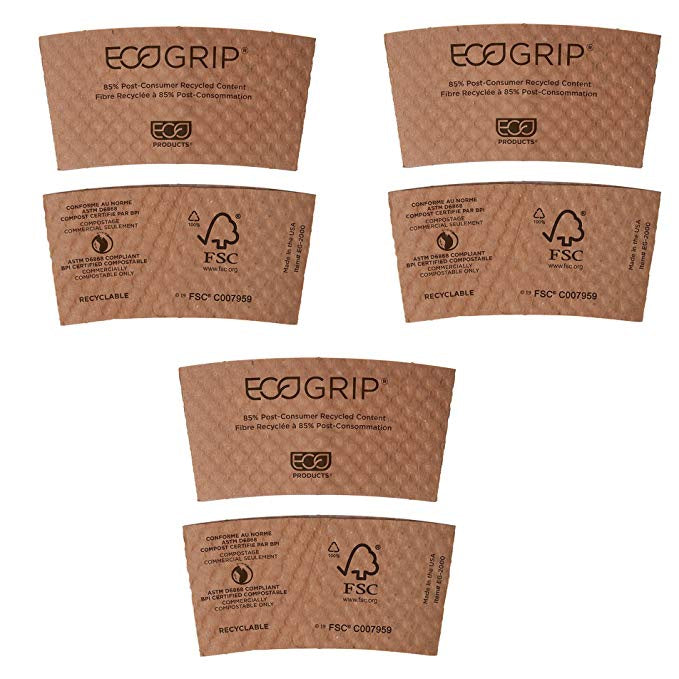 Eco-Products EcoGrip Compostable Hot Cup Sleeves, Brown, Case of 1300 (EG-2000), 3.5 inches