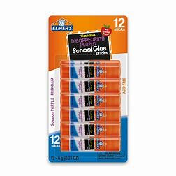 Elmer's Disappearing Purple School Glue Sticks, Washable, 12 Count