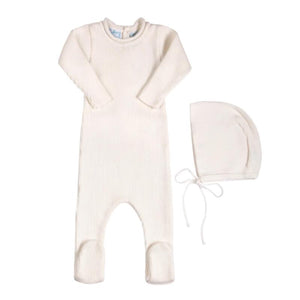 Feltman Scallop Trimmed Rib Knit Romper & Bonnet