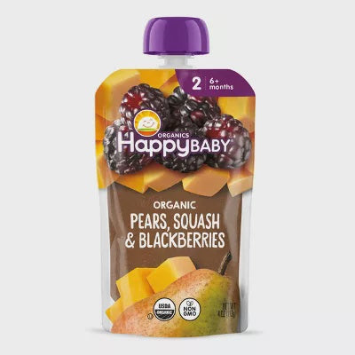 Happy Baby Organics Pears, Squash & Blackberries, Stage 2 (6+ Months), 4oz pouch