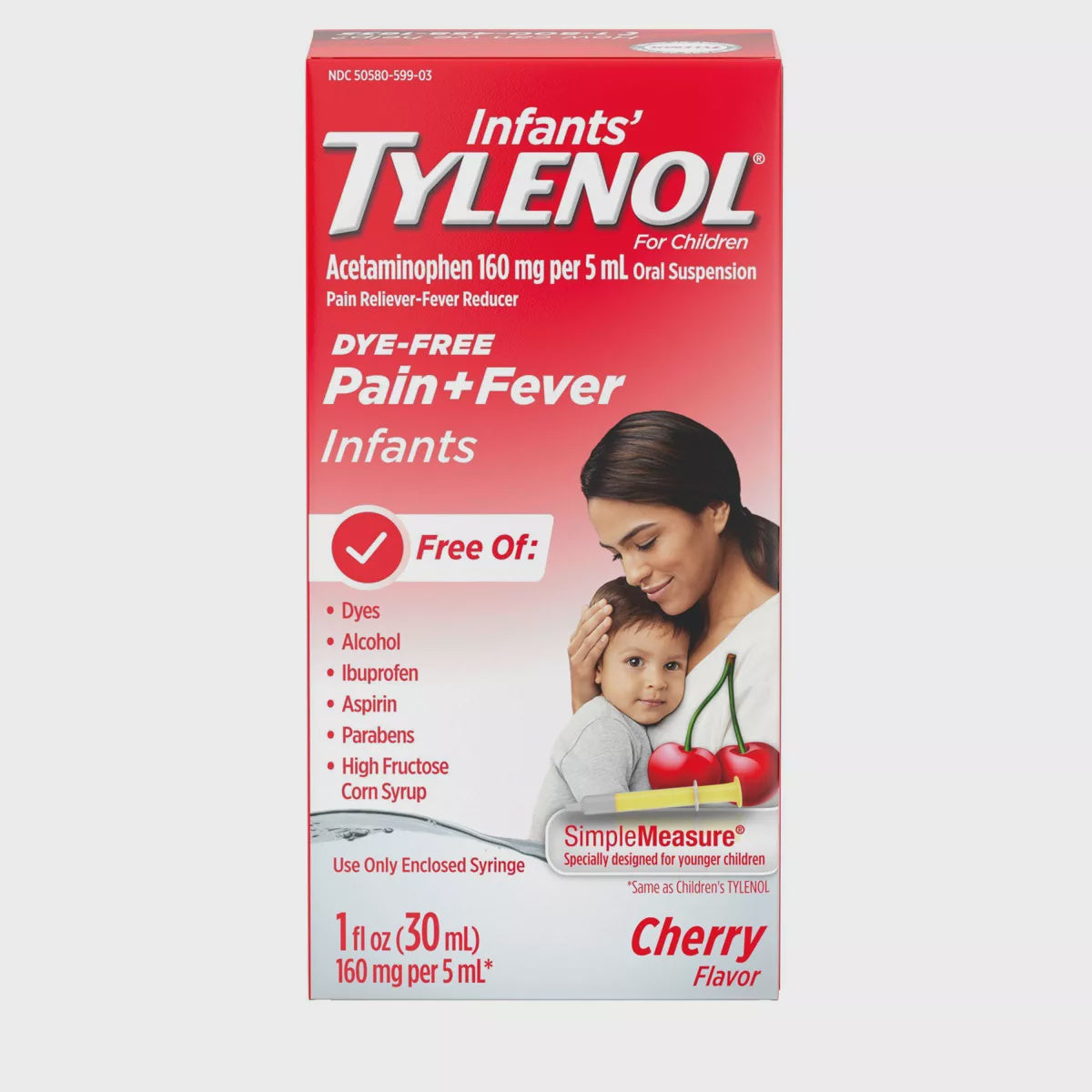 Infant's Tylenol Pain+Fever Dye-free Cherry 2 fl oz