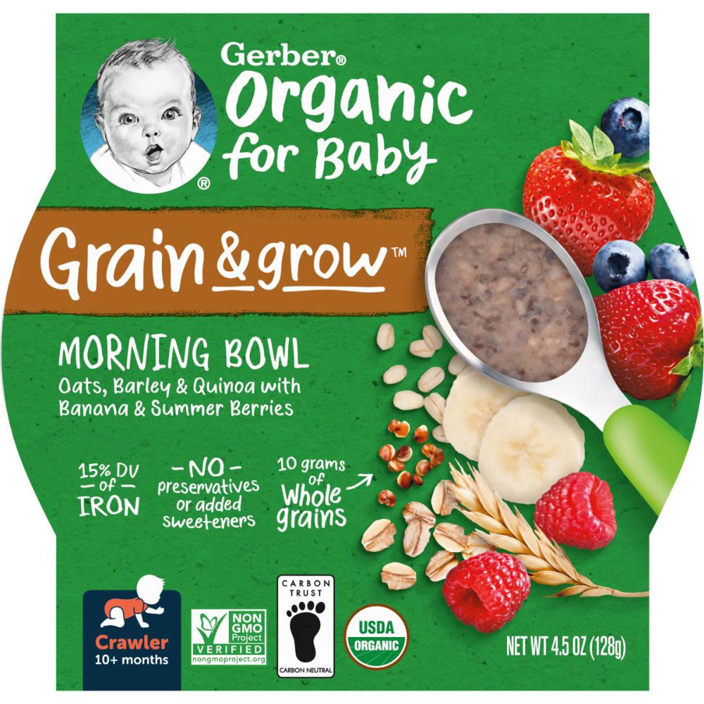 Gerber Organic Grain & Grow Morning Bowl, Oats, Barley, Quinoa with Banana & Summer Berries