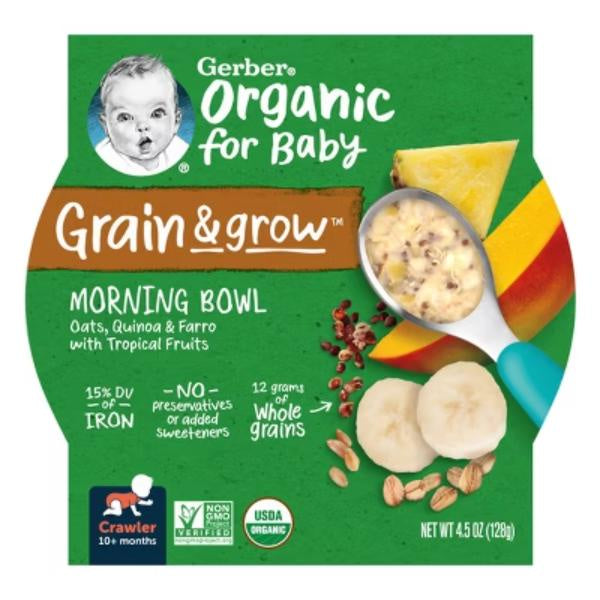 Gerber Organic Grain & Grow Morning Bowl, Oats, Quinoa & Farro with Tropical Fruits