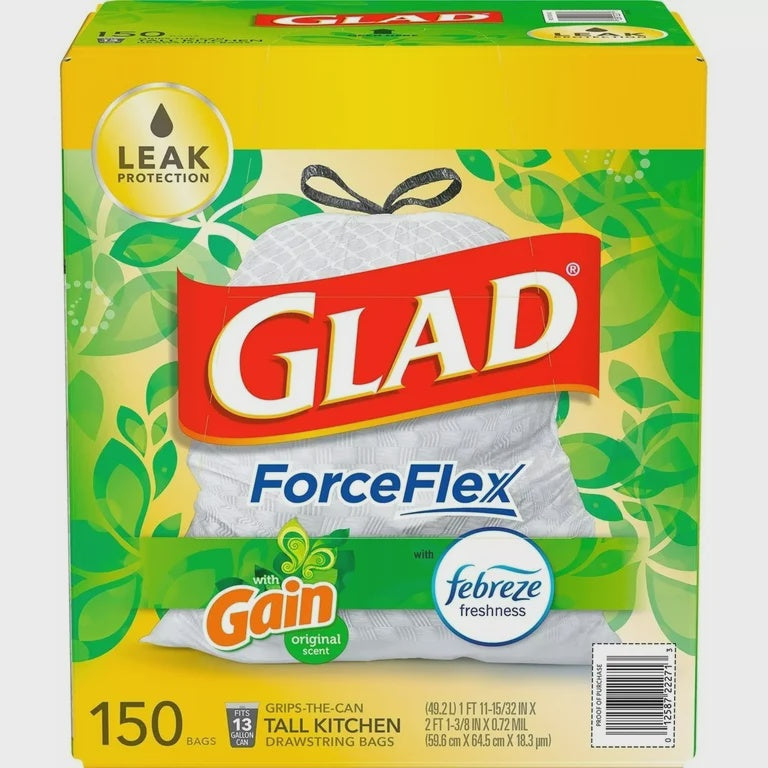 Glad Force Flex Kitchen Trash Bags 13 Gallon, 150 ct