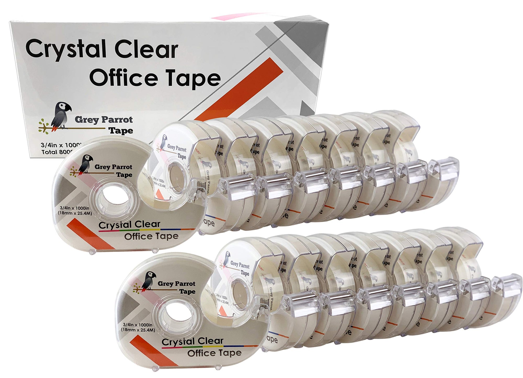 Greyparrot Office Tape Clear Refill Rolls + Dispenser(16 Pack),(3/4” X 1000in/pack)