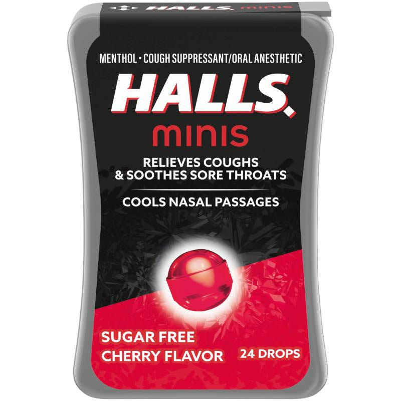 HALLS Minis Cherry Flavor Sugar Free Cough Drops, 24ct