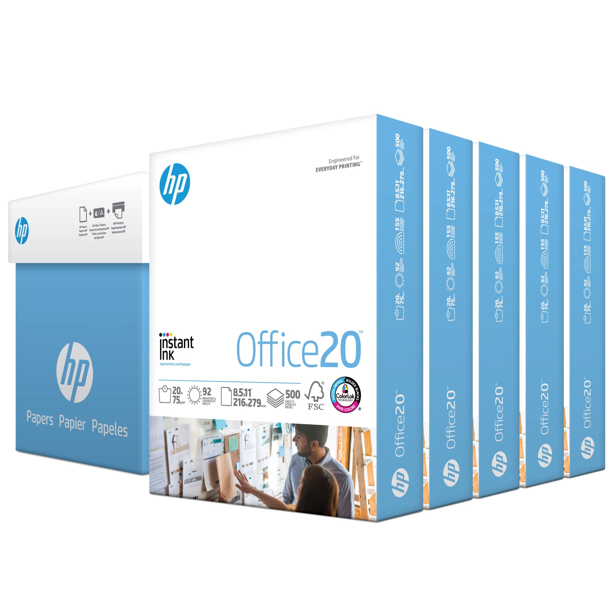 HP Copy Paper, 8.5x11” 20 lb 92 Bright, 5 Ream Case