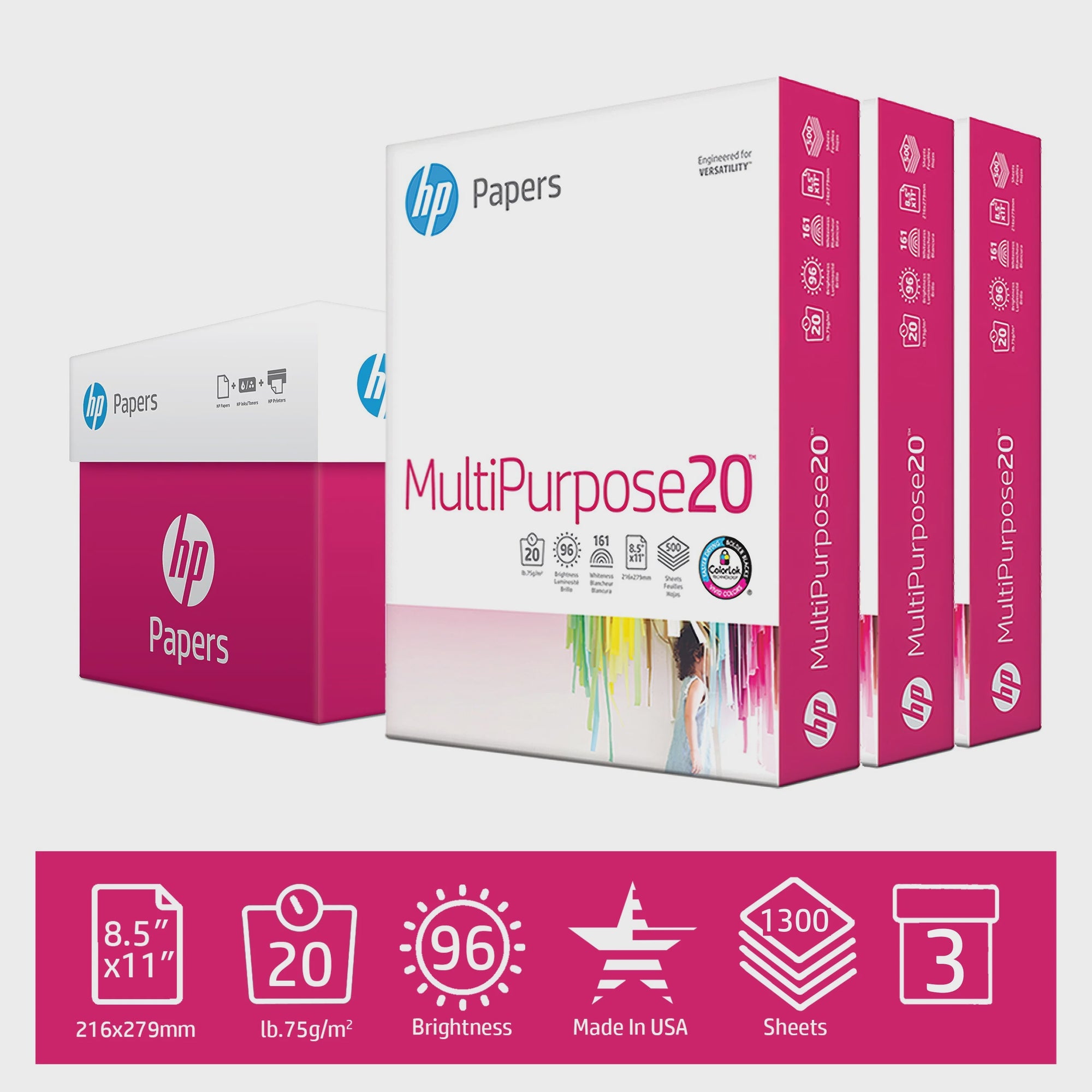 HP Multipurpose Copy Paper, 8.5x11” 20 lb 96 Bright, 3 Reams