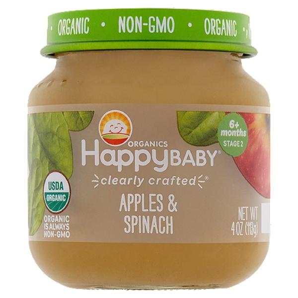 Happy Baby Organics Apples & Spinach Baby Food, Stage 2, 6+ Months, 4oz