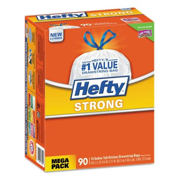 Hefty Strong Tall Kitchen Drawstring Bags 13Gal, 90ct