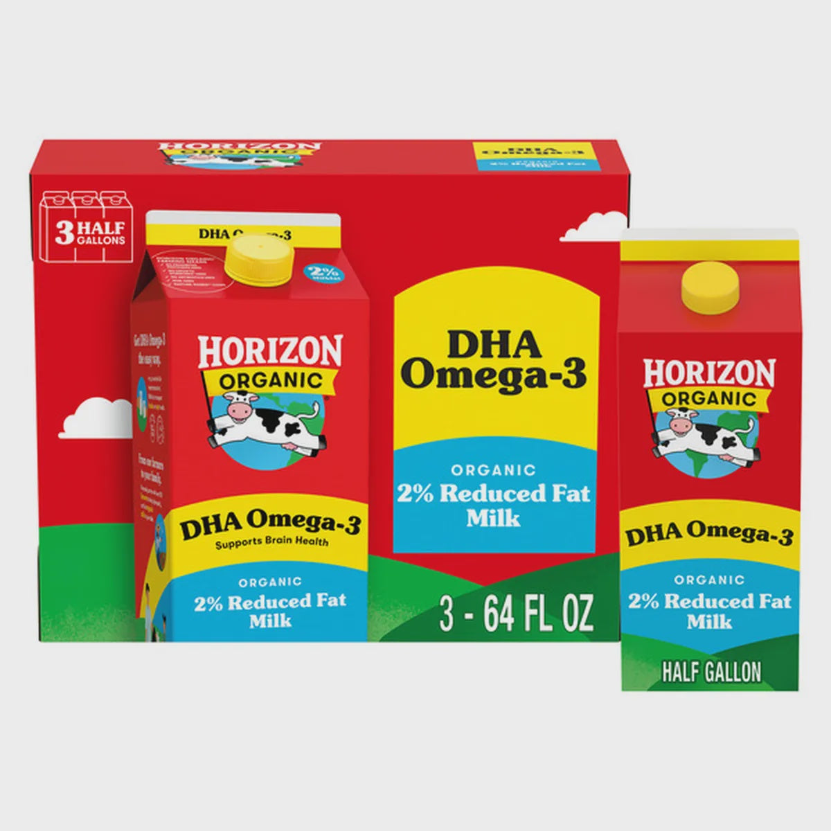 Horizon Organic 2% Reduced Fat Milk with DHA Omega-3, 3 cartons/case