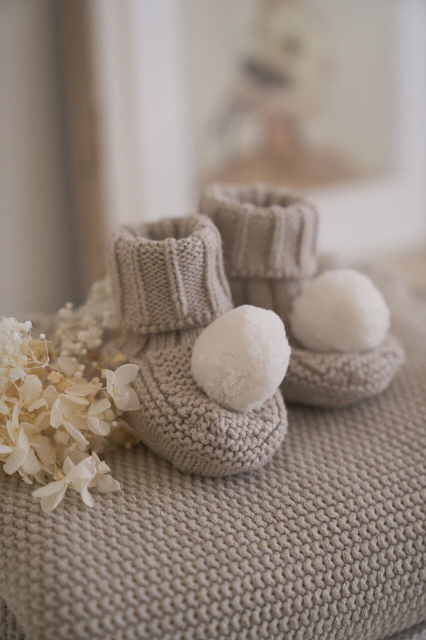 Alimrose Pom Pom Baby Socks Latte