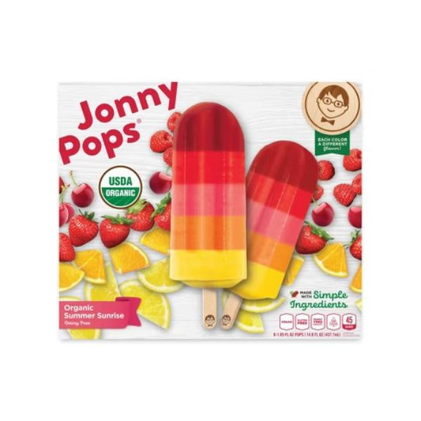 JonnyPops Pops, Dairy Free, Organic, Summer Sunrise, 8 ct