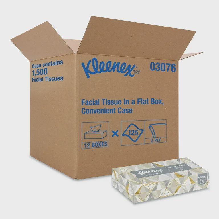 Kleenex Standard Facial Tissue, 2-Ply, White, 125 Sheets/Box, 12/case