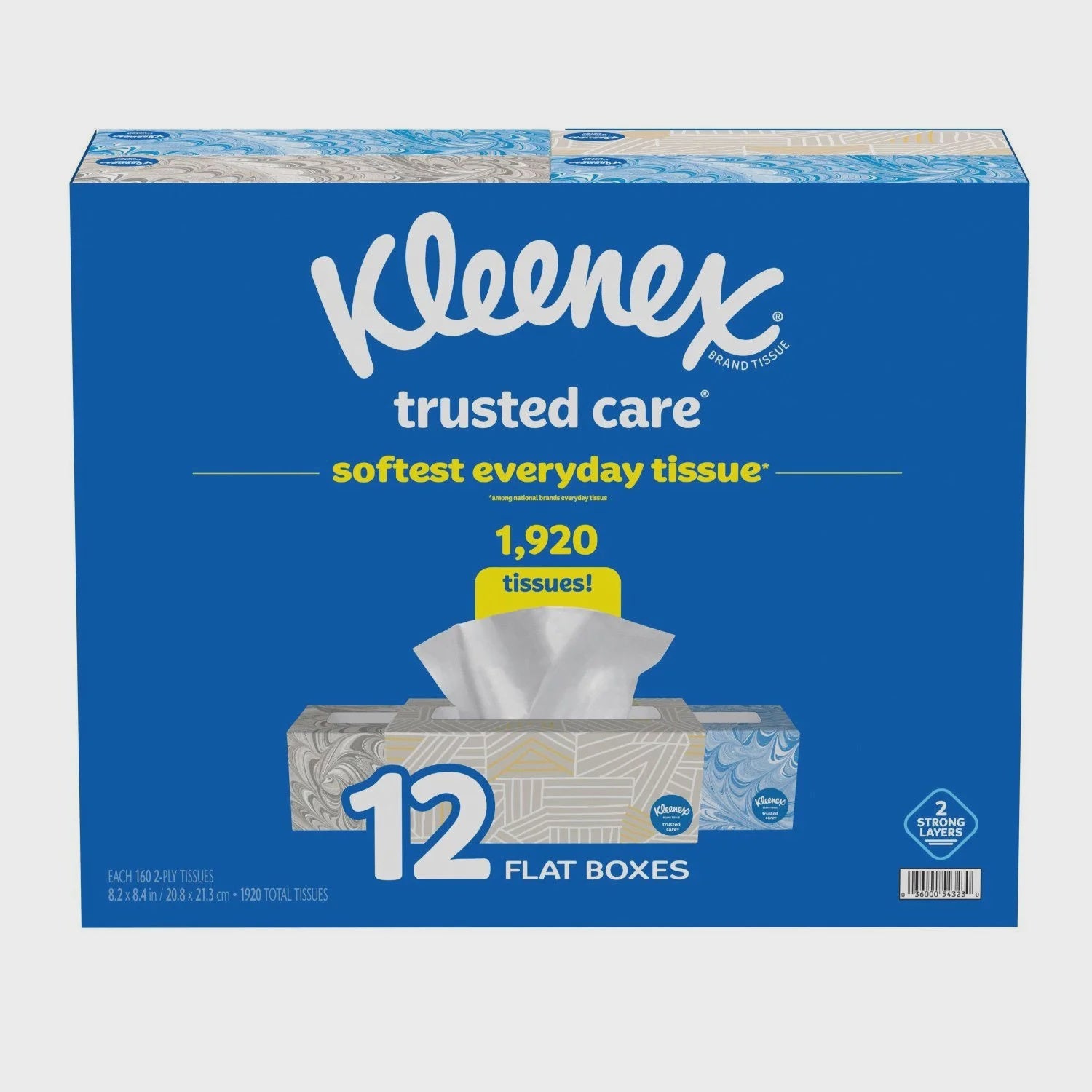 Kleenex Trusted Care 2-ply Facial Tissues, Flat Boxes (160 tissues/box,12)