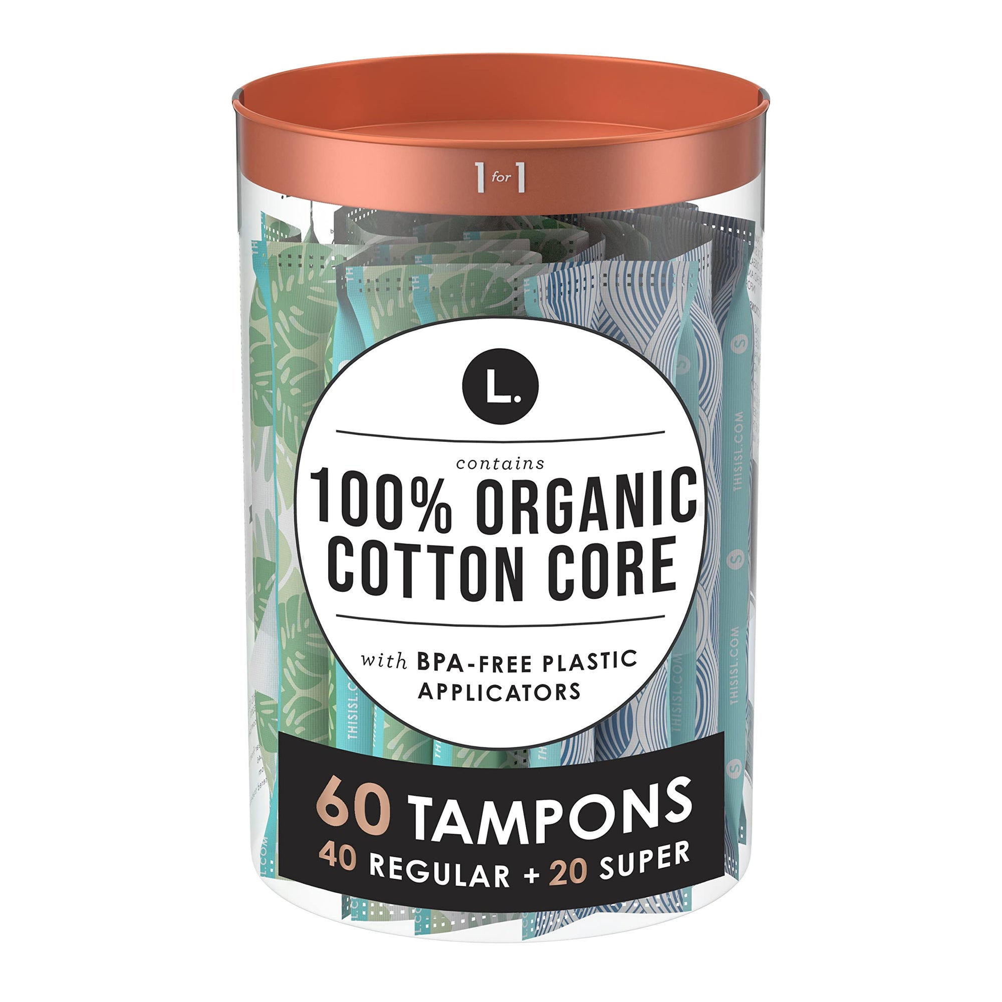 L. Organic Cotton Tampons Multipack, Regular/Super Absorbency, 60/case