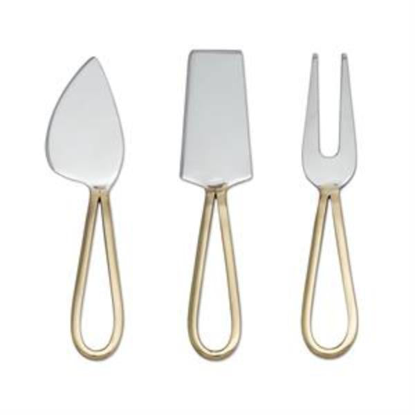 Loop Handle Gold/Silver Cheese Knife Set of 3 - 6.5"