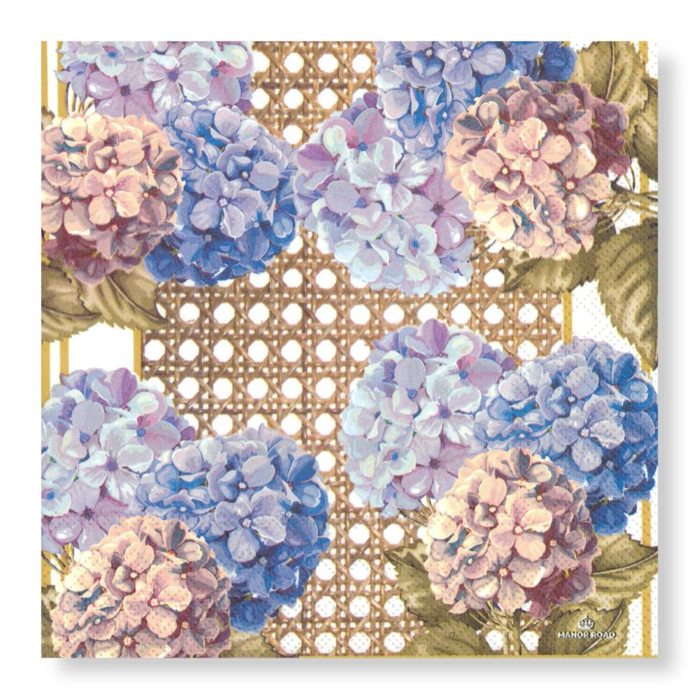 Manor Road Hydrangea & Rattan Luncheon Napkins 20Pk