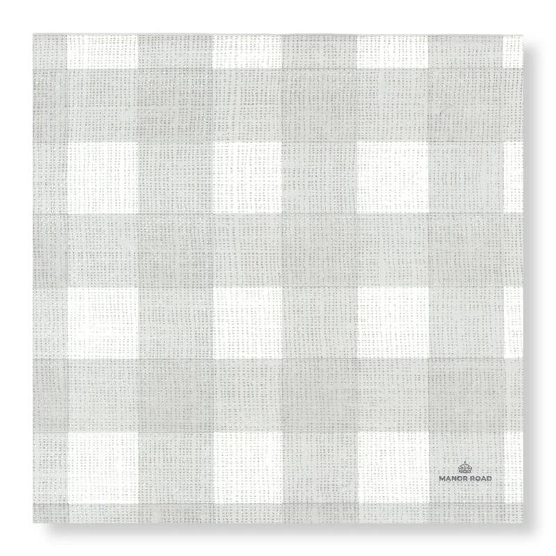 Manor Road Linen Gingham Soft Grey Dinner Napkins 20Pk