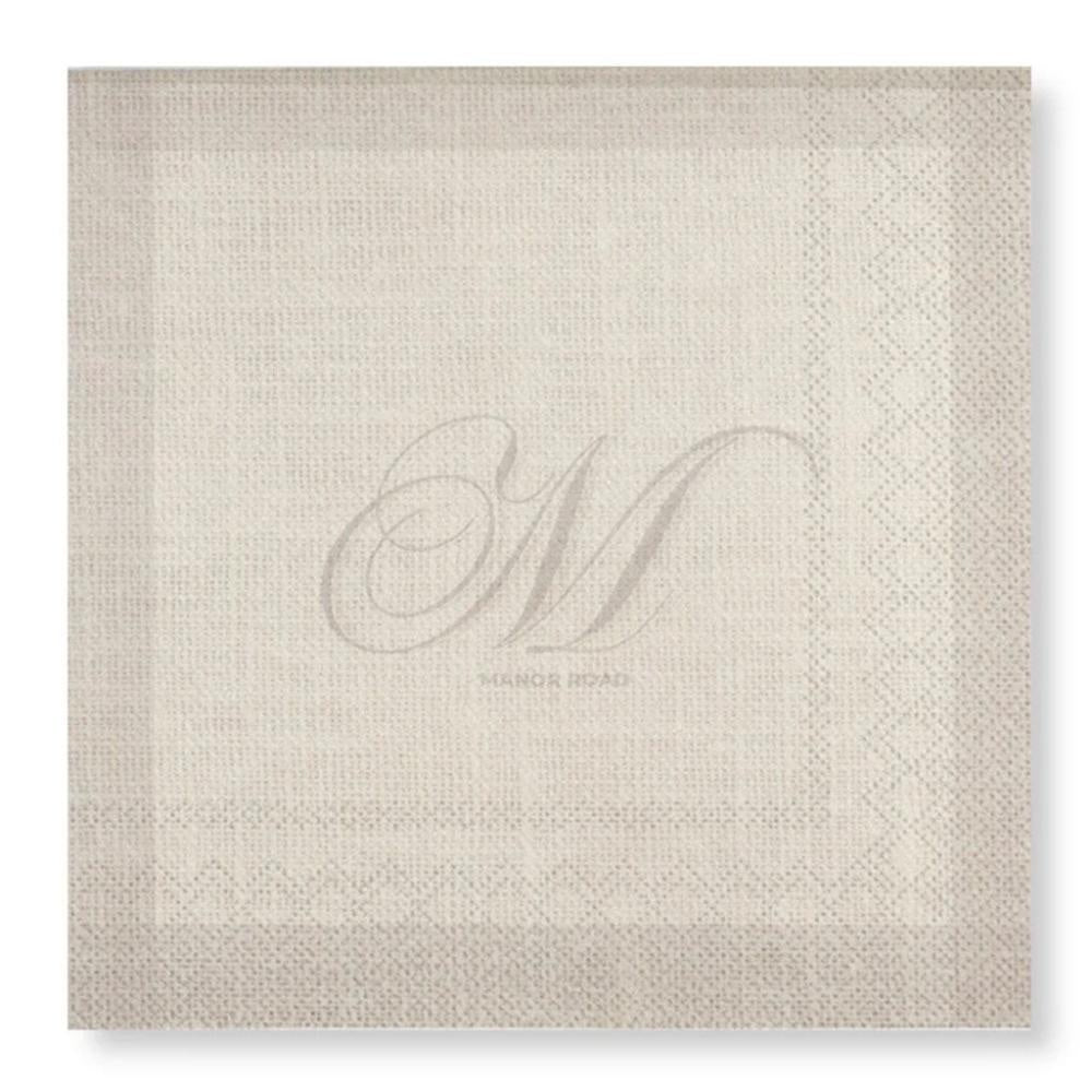 Manor Road Linen Monogram Beige Cocktail Napkins 20ct