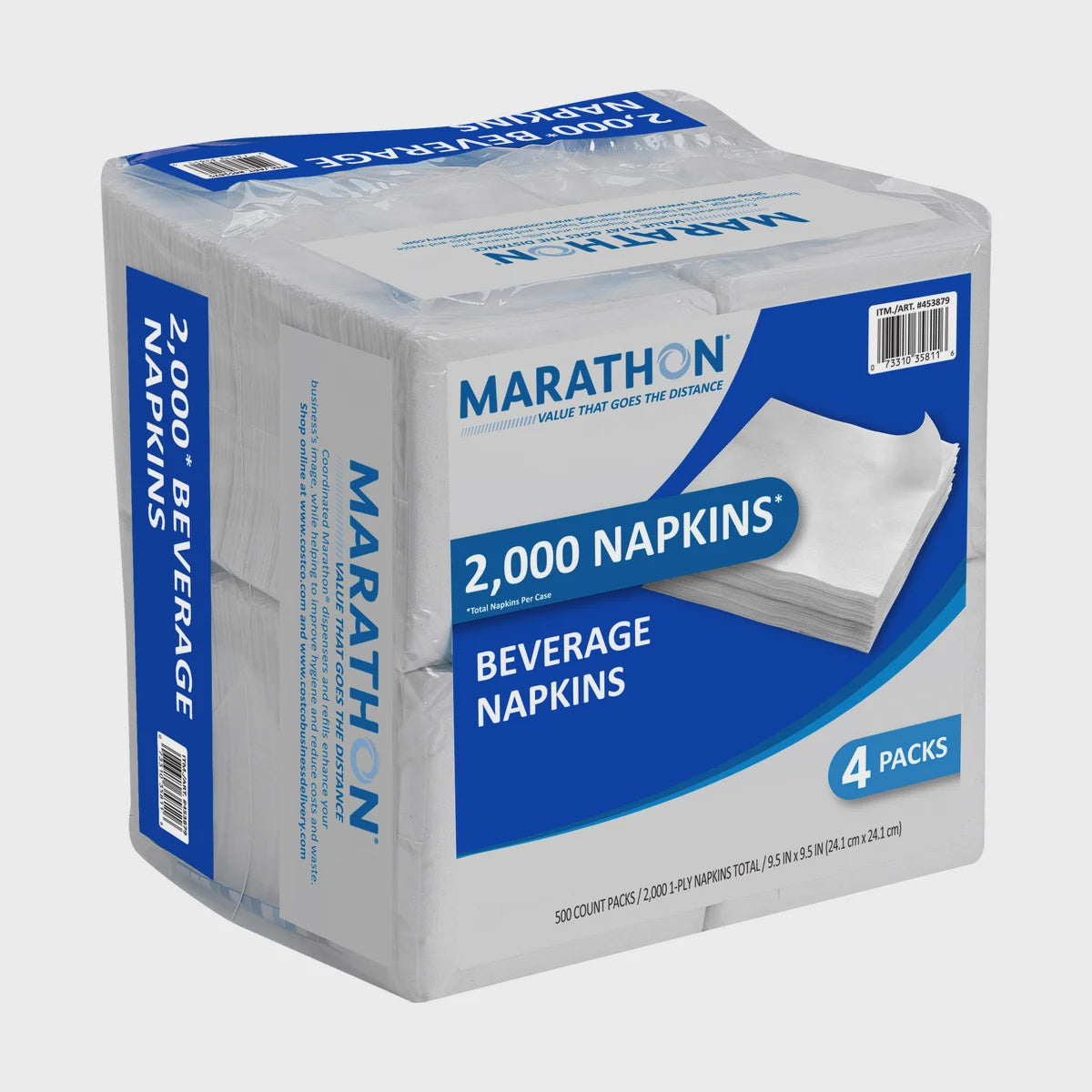Marathon Beverage Napkin, 1-Ply, 500pk, 4pks/case