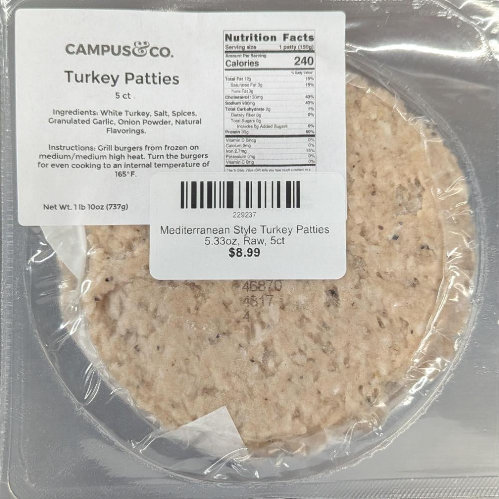 Mediterranean Style Turkey Patties 5.33oz, Raw, 5ct