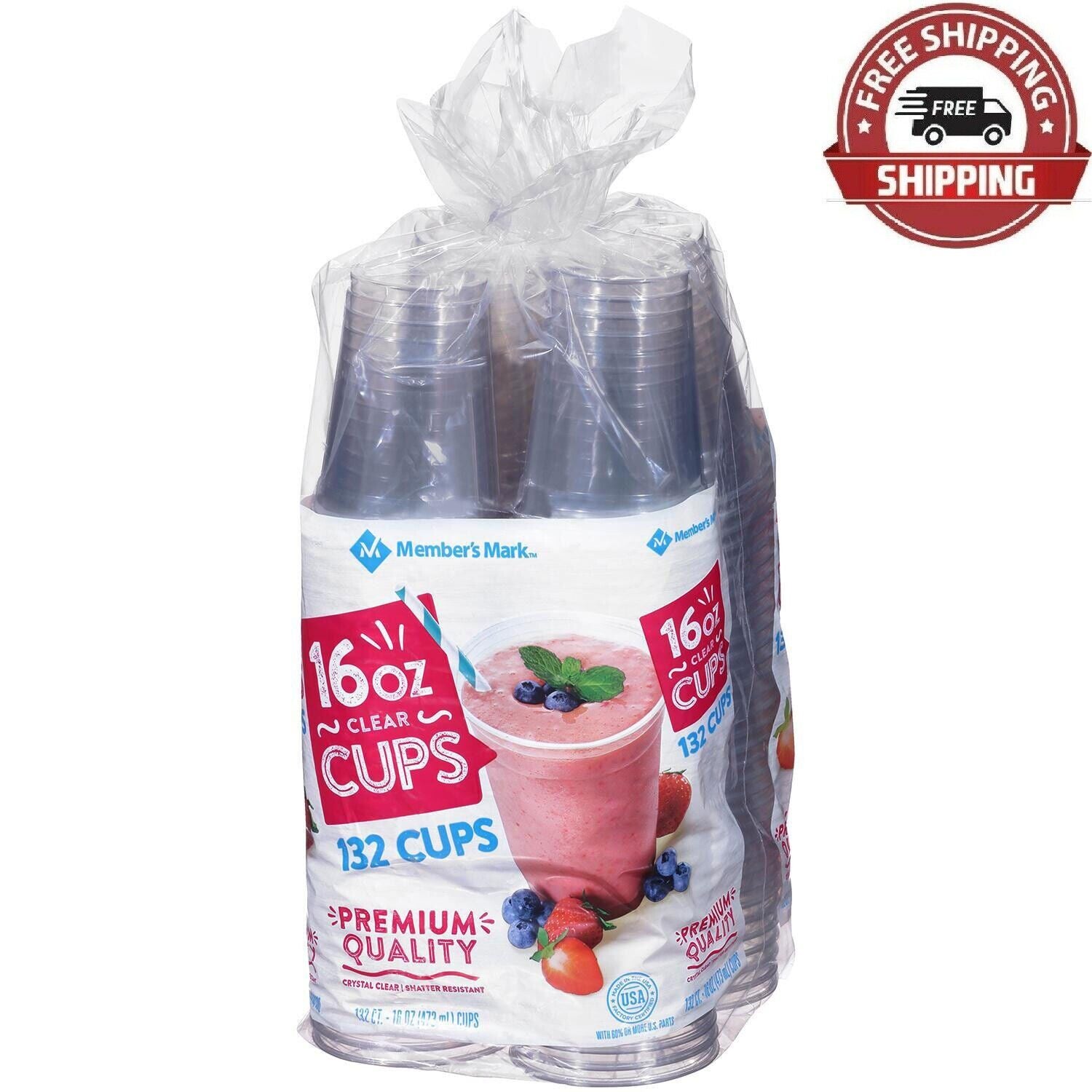 Member's Mark Clear Plastic Cups, 16 oz 132ct