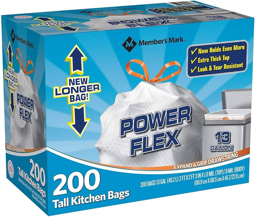 Member's Mark Power Flex Tall Kitchen Trash Bags 200ct