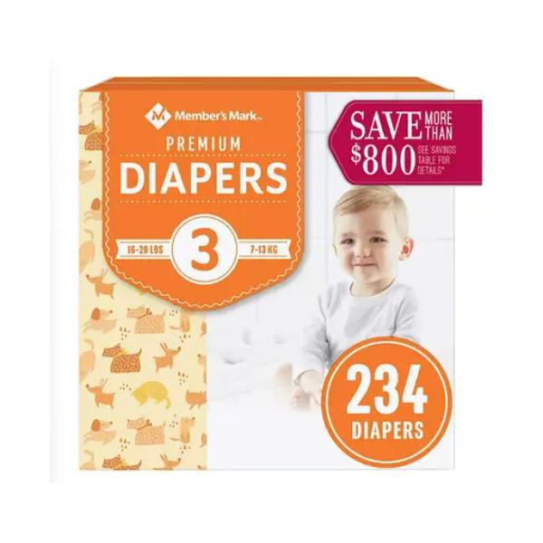 Member's Mark Premium Baby Diapers, Size 3, 234ct (preorder)