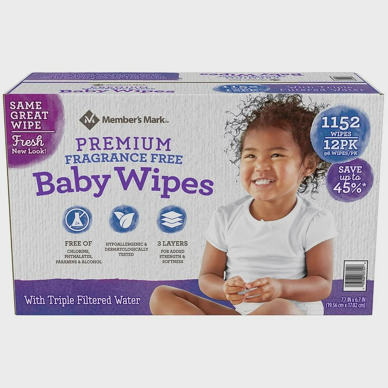 Member's Mark Premium Baby Wipes, Fragrance Free, 12 pk., 1152 Wipes (preorder)