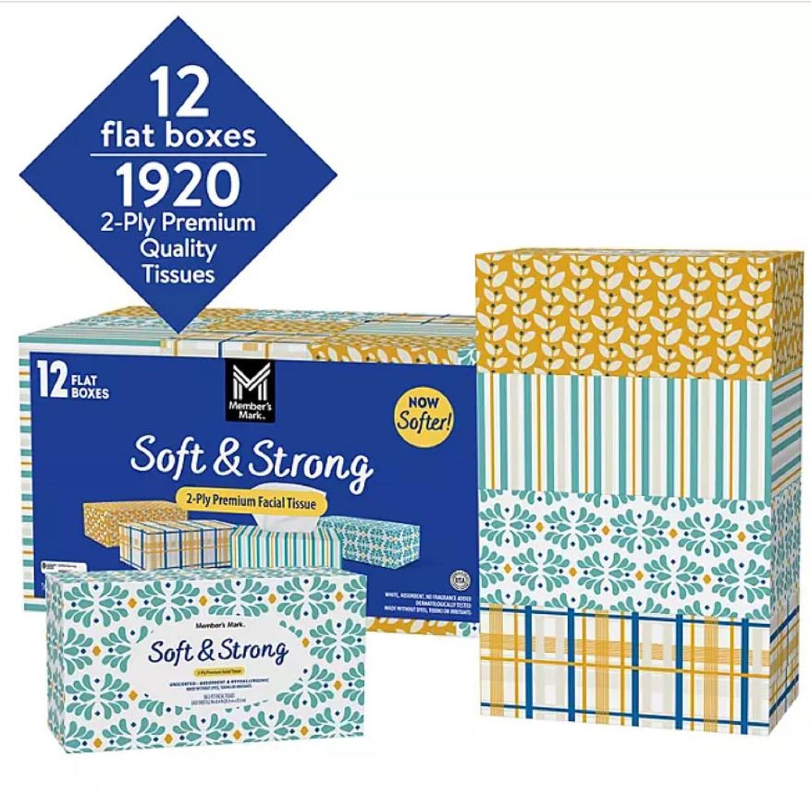 Member's Mark Soft & Strong Facial Tissues, 12 Flat Boxes (BPO)