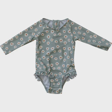 Mebie Baby Light Green Daisy Long Sleeve One Piece