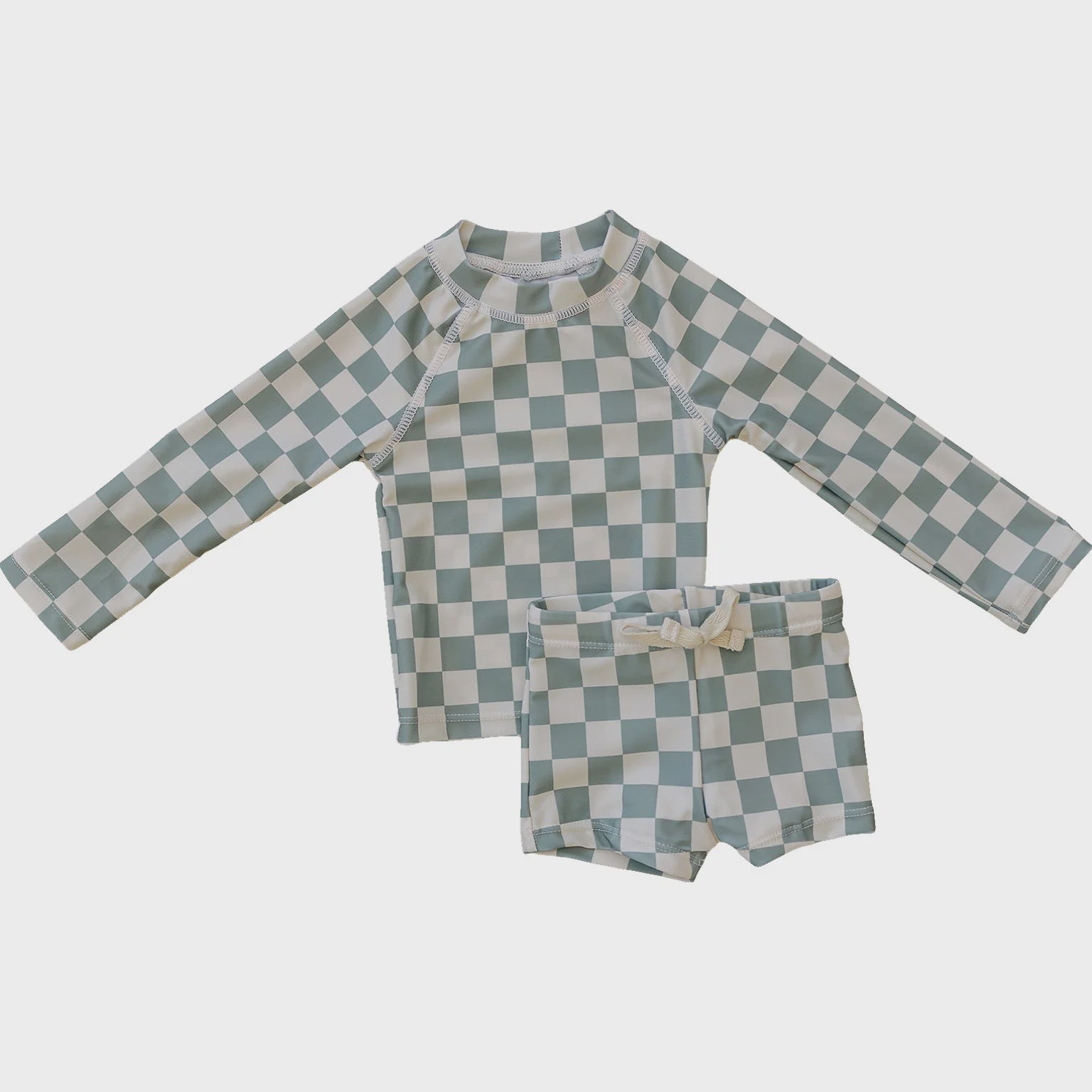 Mebie Baby Light Green Checkered Long Sleeve Swim Set