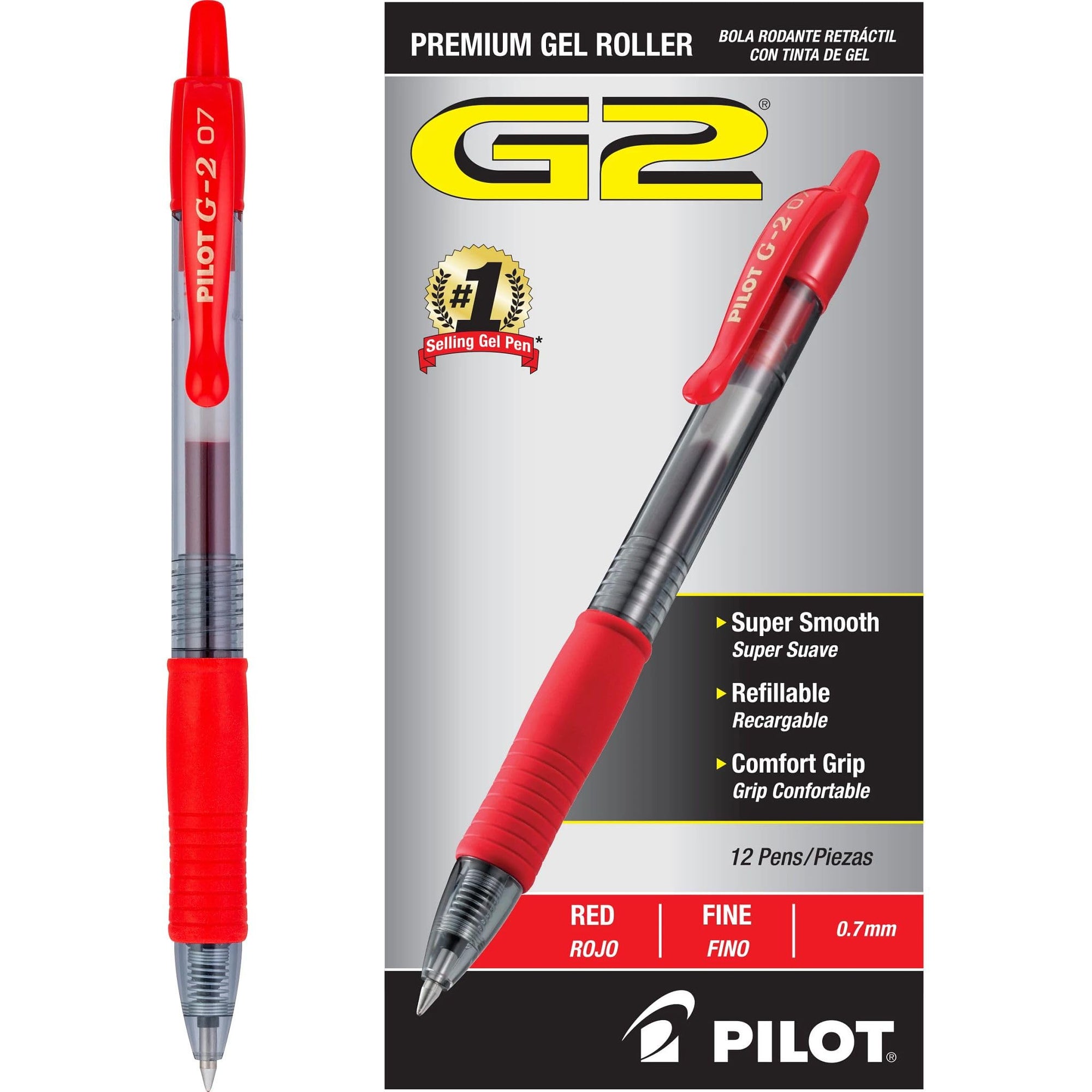 PILOT G2 Retractable Rolling Ball Gel Pens, Fine Point, Red Ink, 12 ct.