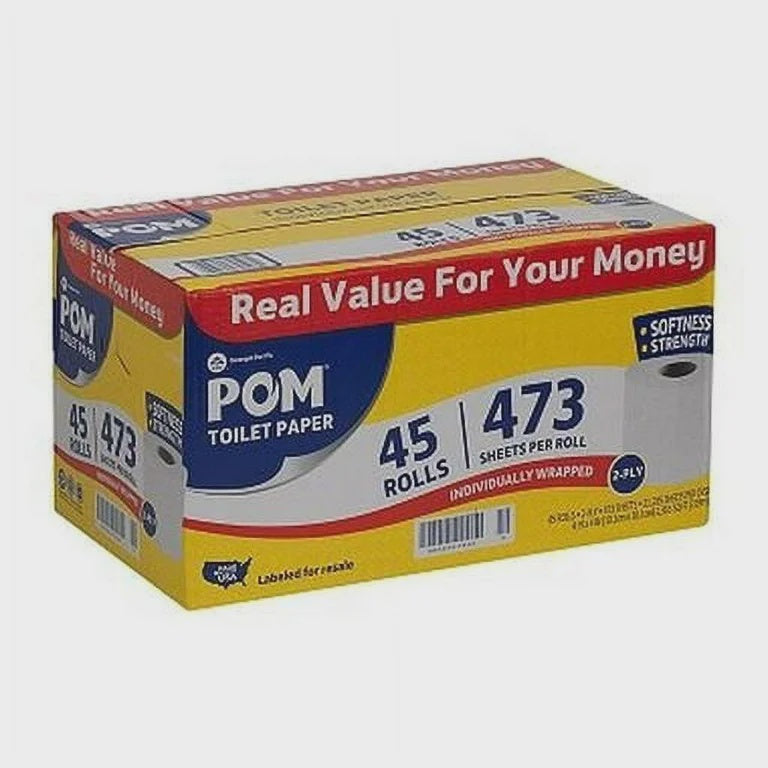 POM Bath Tissue, Septic Safe, 2-Ply, White, 473 sheets/roll, 45 rolls