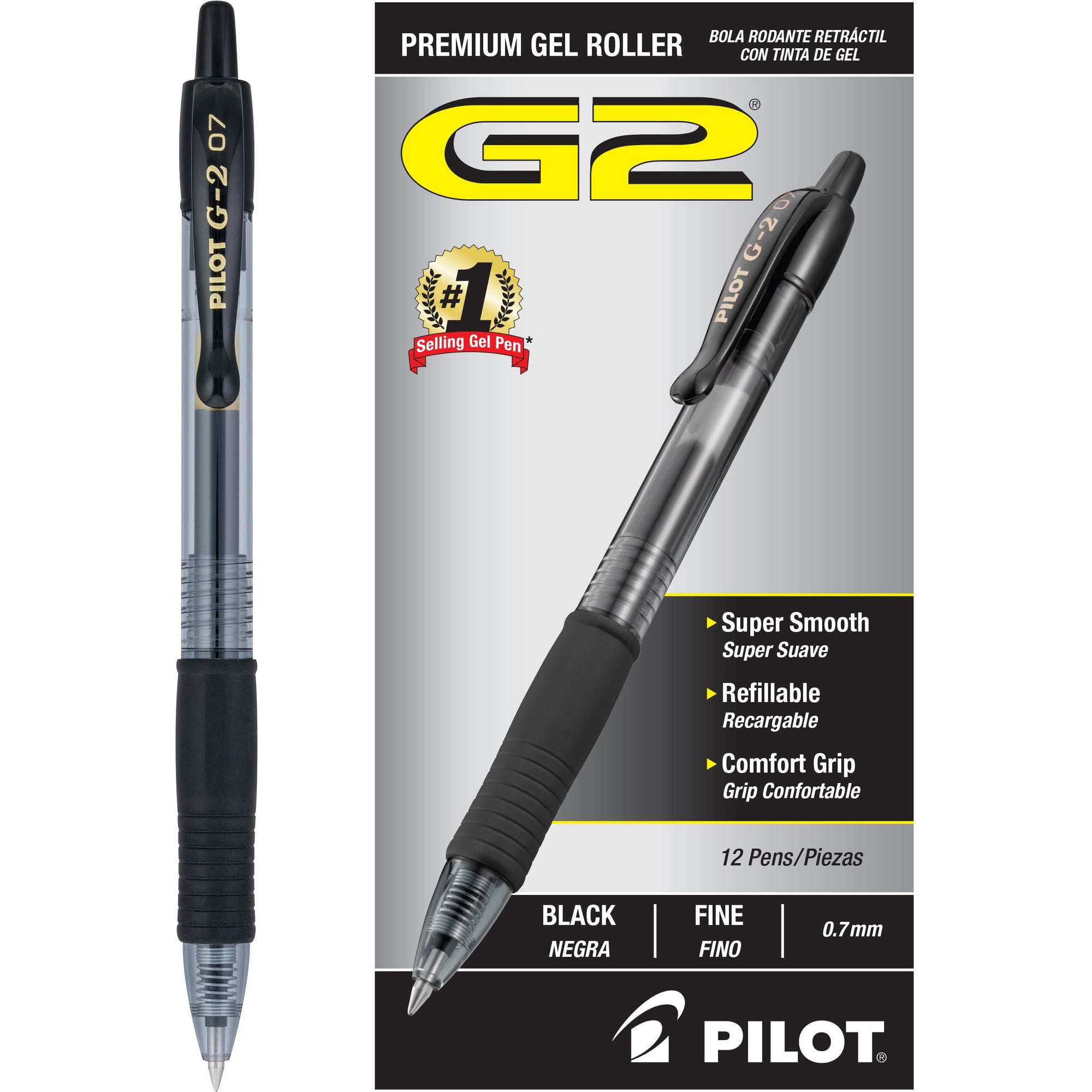 Pilot G2 Retractable Roller Ball Gel Pens, Fine Point, Black Ink, 16 ct