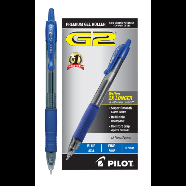 Pilot G2 Retractable Roller Ball Gel Pens, Fine Point, Blue Ink 16 ct