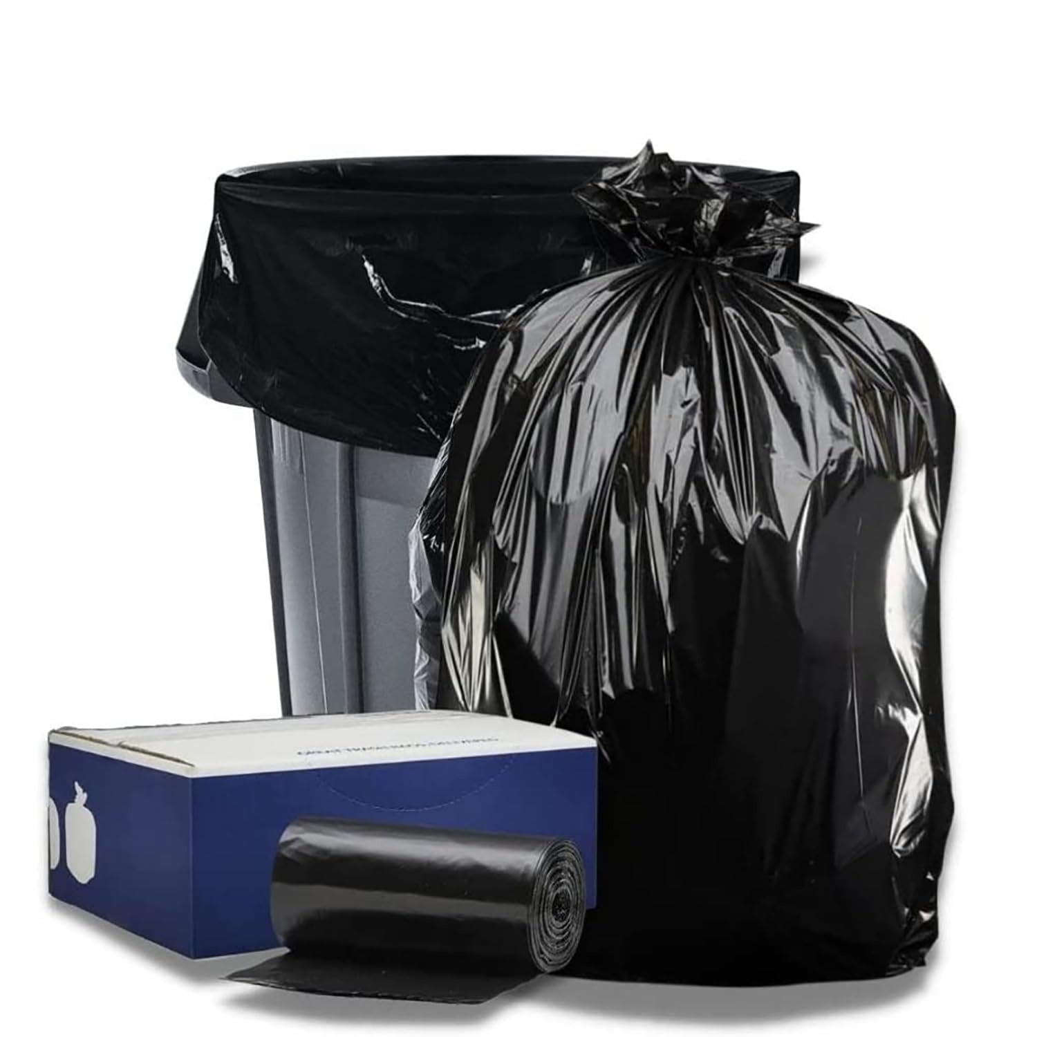 Plasticplace Trash Bags, 1.5 Mil, Black Heavy Duty Garbage Can Liners, 50” x 48”, 100ct