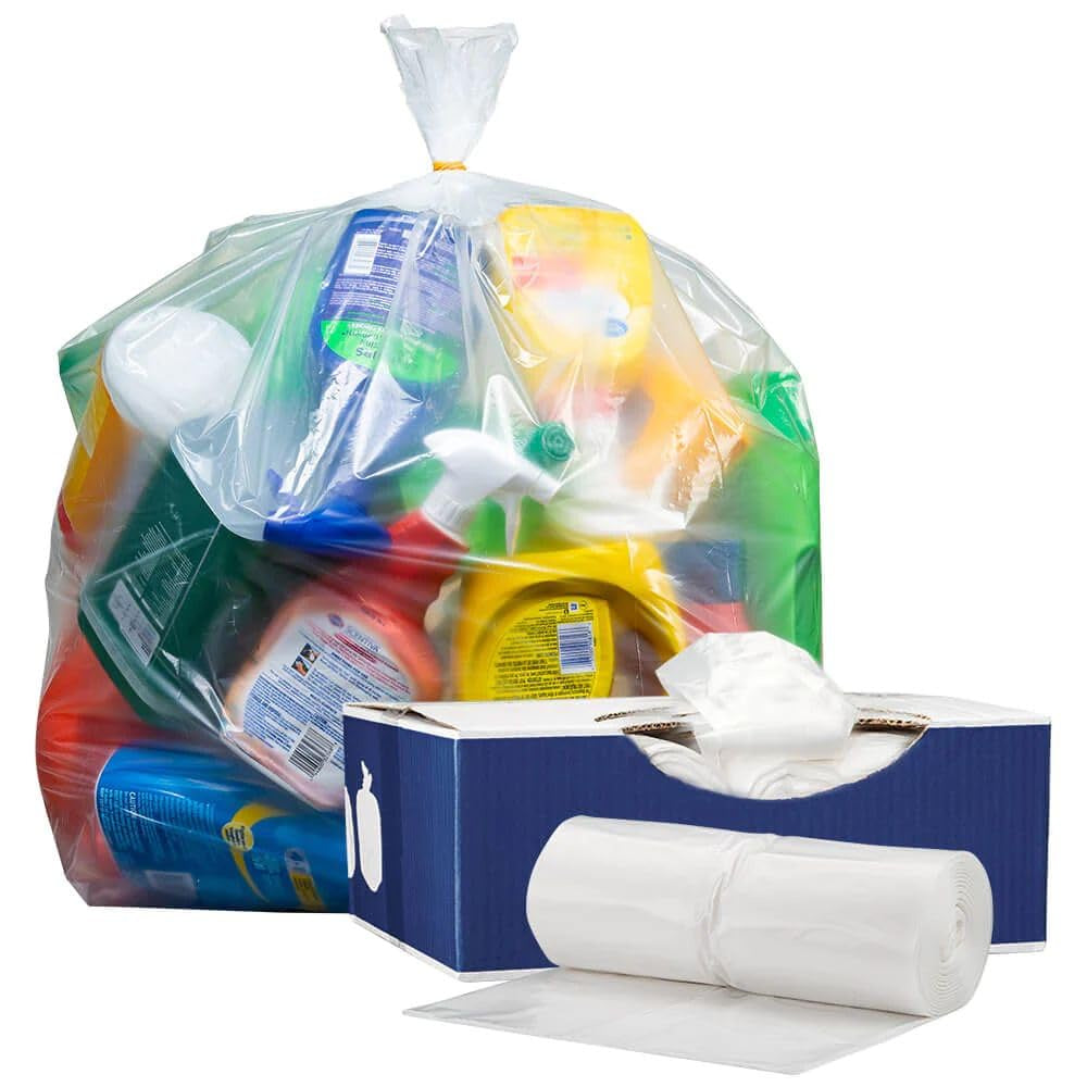 Plasticplace Trash Bags, 1.5 Mil, Clear Heavy Duty Garbage Can Liners 55-60 gallon 50 Count