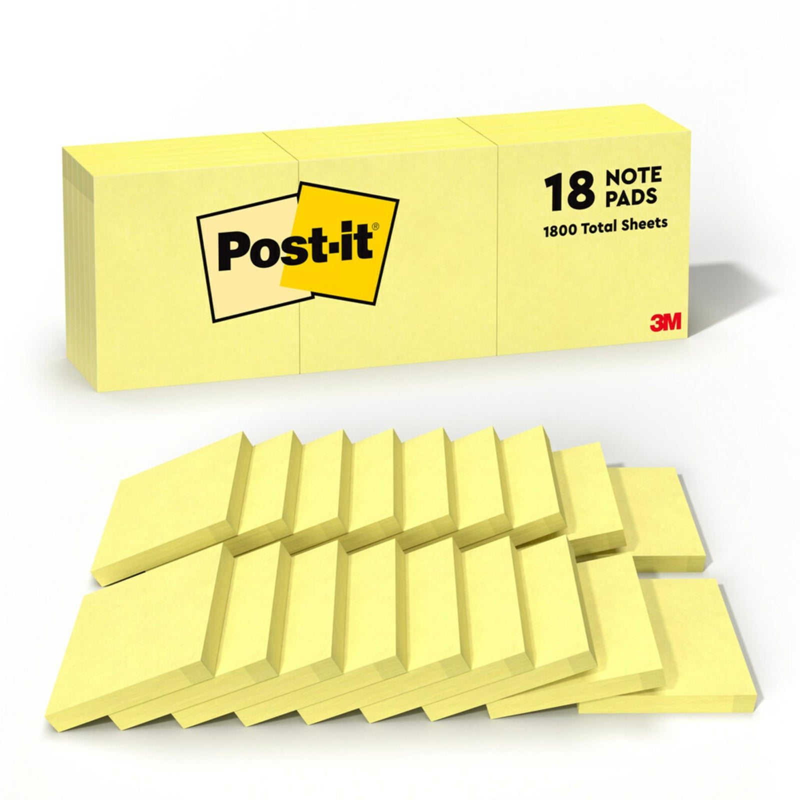 Post-it® Sticky Notes, Canary Yellow, 3" x 3", 18pk
