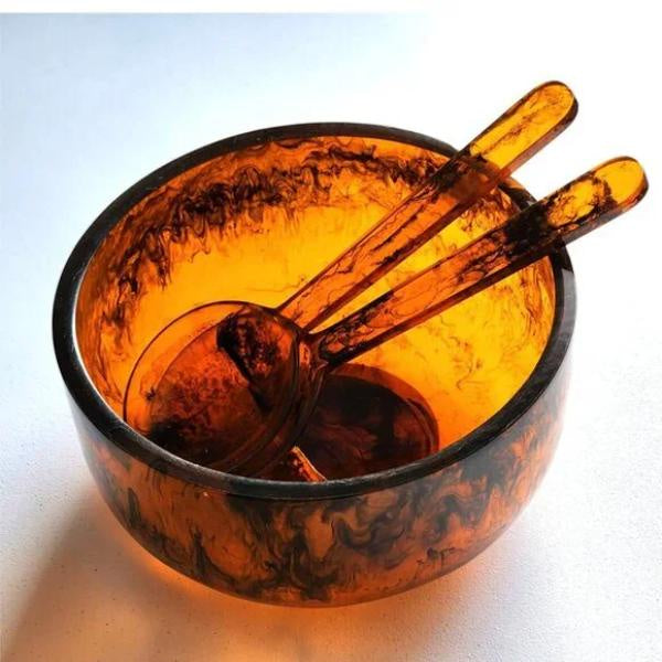 Resin Deep Serving Bowl - Brown Combo - w/ matching servers