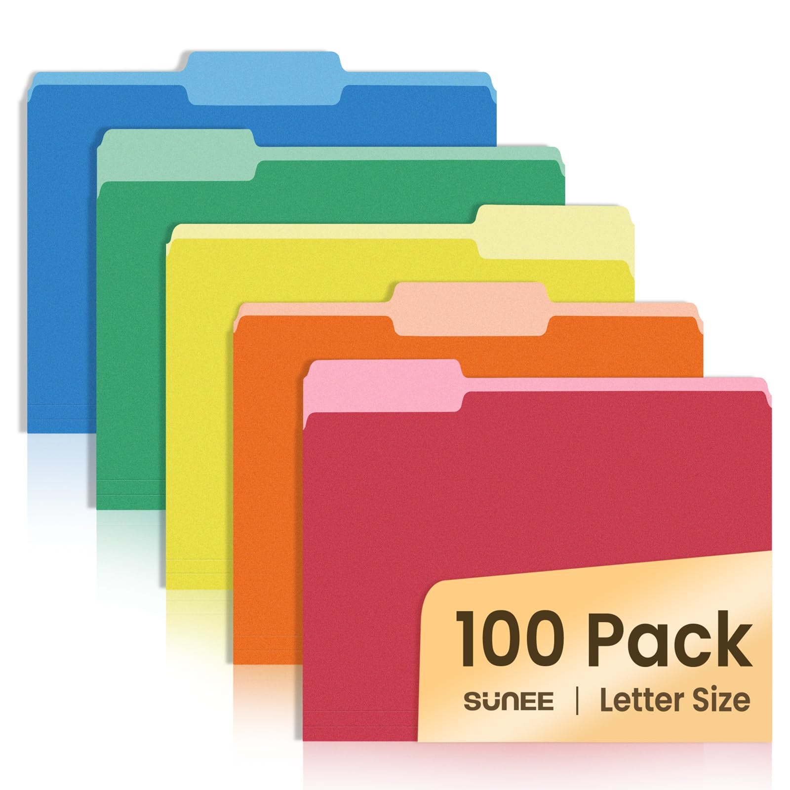 SUNEE File Folders Letter Size Assorted Colors, 100 Pack Manilla Folders 8.5 x 11 1/3-Cut Tabs