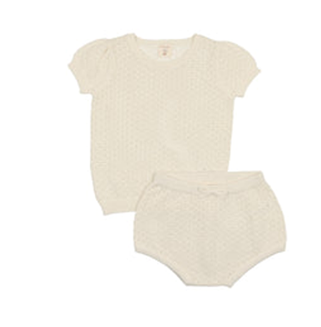 Analogie Pointelle Knit Set, Cream 24m