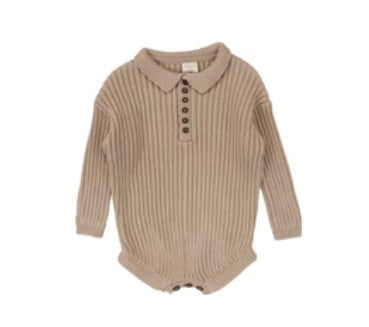 Boys Knit Romper, Oatmeal 3T