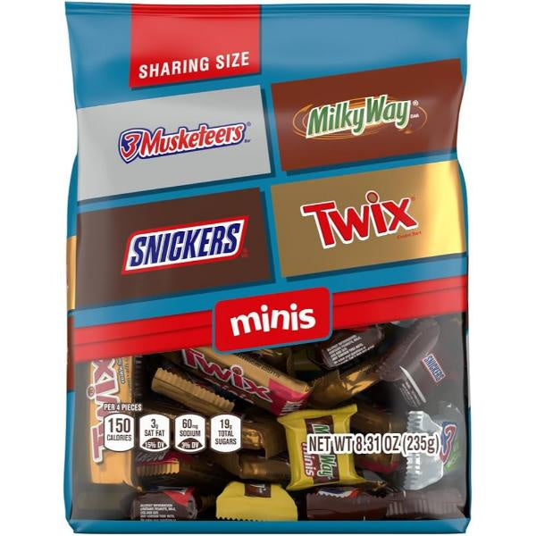 Snickers, Twix, Milky Way & 3 Musketeers Minis Size Variety Pack Milk & Dark Chocolate Candy Bars 125pcs.
