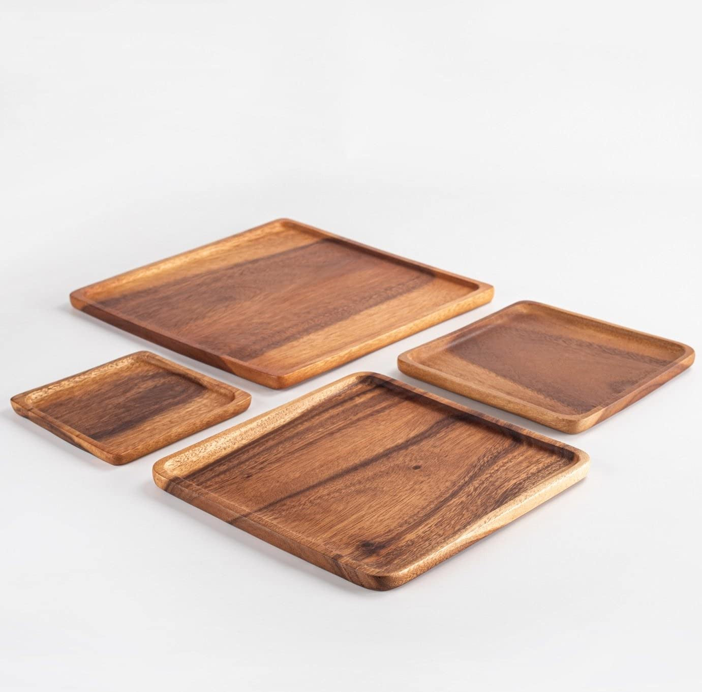 Square Acacia Wood Nesting Plates/Trays/Charger (Set of 4)