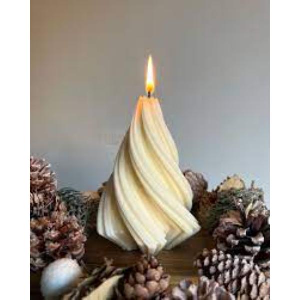Swirl Tree Candle - Cream   6" H