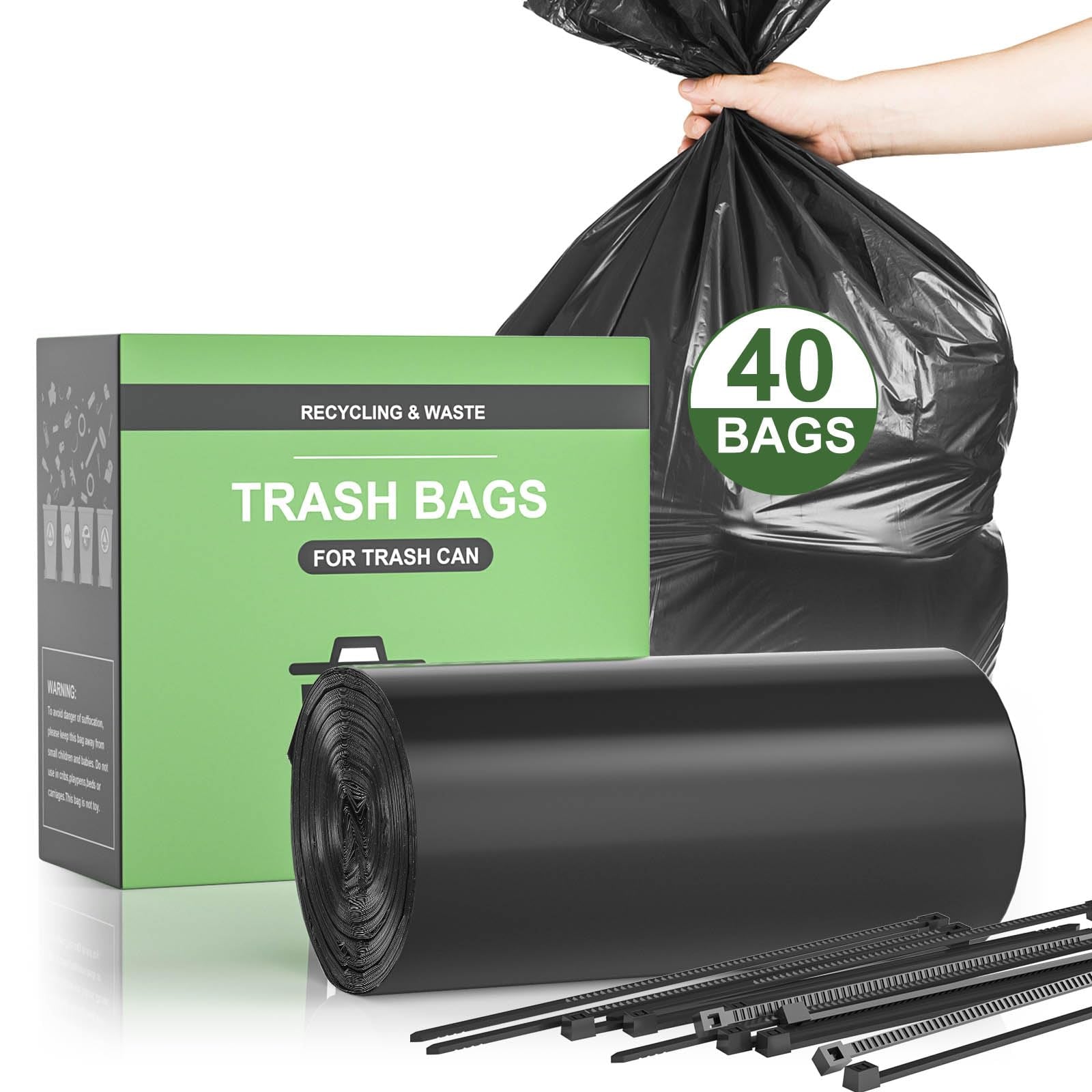 Tall Kitchen Trash Bags, 15-17Gal, 40ct