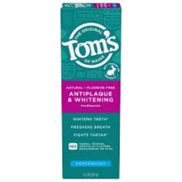 Tom's Natural Fluoride Free Antiplaque & Whitening Toothpaste - Peppermint 4.5oz